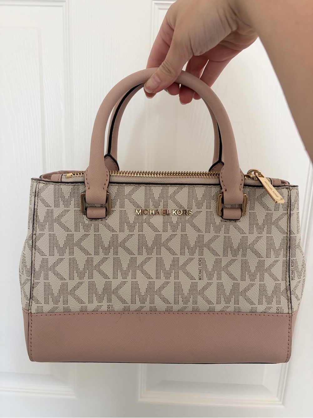Michael Kors Beige/Blush Signature MK Satchel